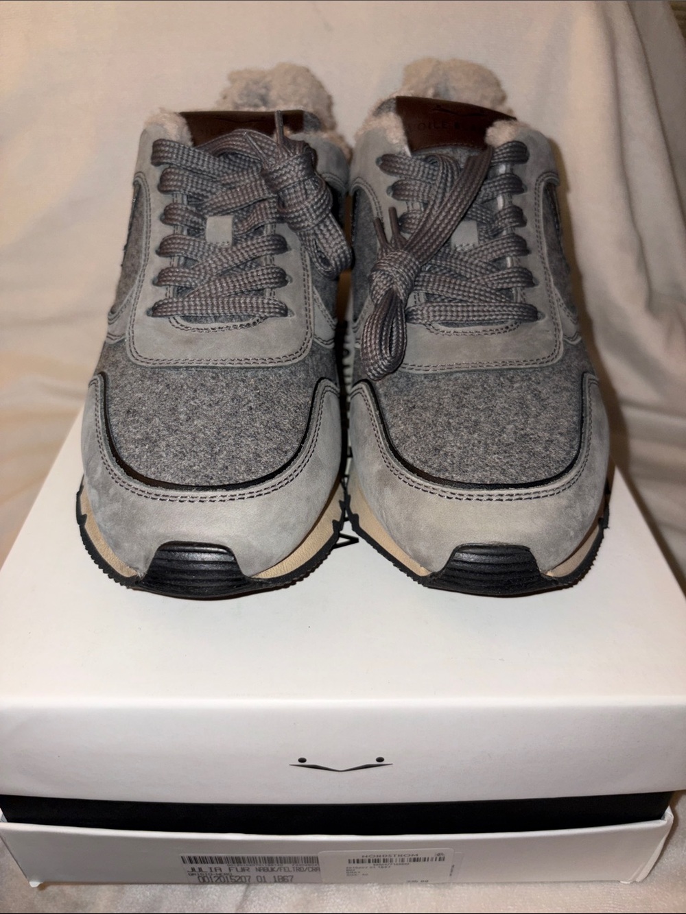 NWT VOILE BLANCHE JULIA Fur Leather and Fabric Sneakers in Grey - Picture 7 of 16